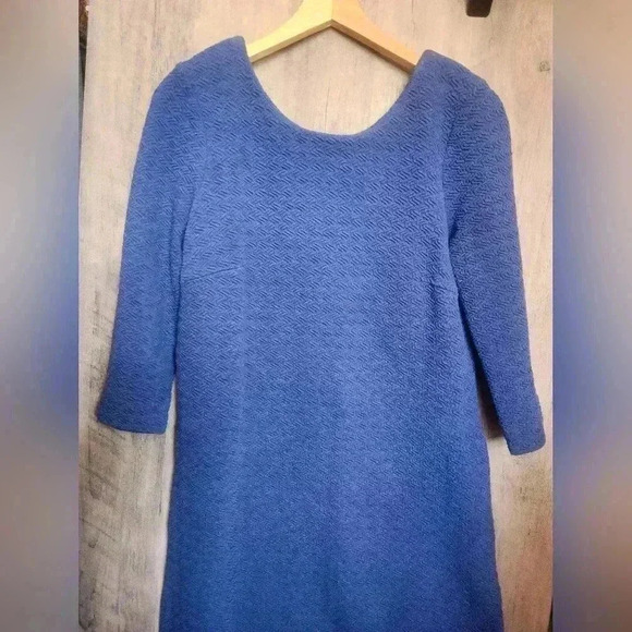 Anthropologie Ganni Lousa Shift Dress Mini Blue 3/4 Sleeves Size Small - Picture 3 of 9
